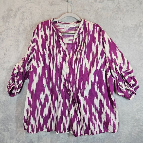St. John's Bay Purple Women's 3x Cotton Tunic Blouse Tab 3/4 Sleeves breathable - Picture 1 of 14